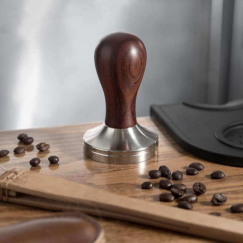 51mm Coffee Tamper with Mat Stainless Steel Flat Base Wooden Handle