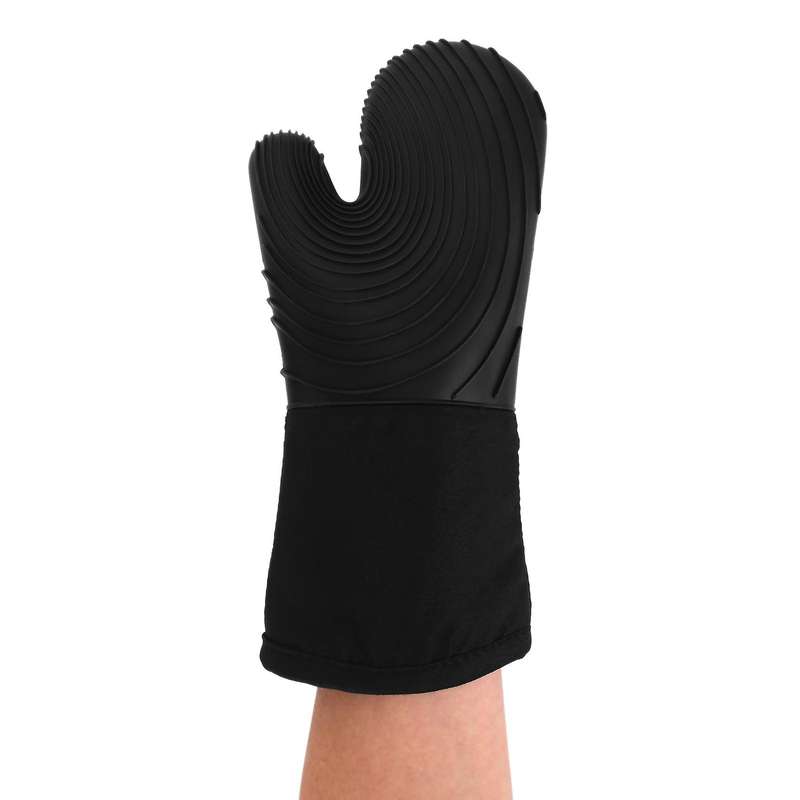 Oven Glove with Silicone Pot Holder and Cup Insulation Mat-black