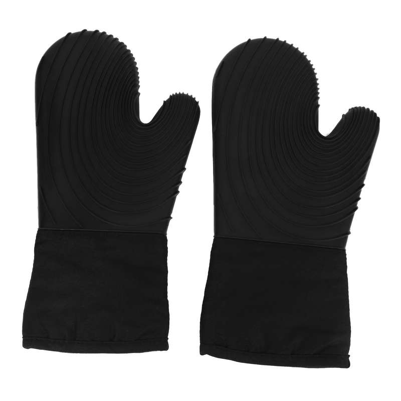 Oven Glove with Silicone Pot Holder and Cup Insulation Mat-black