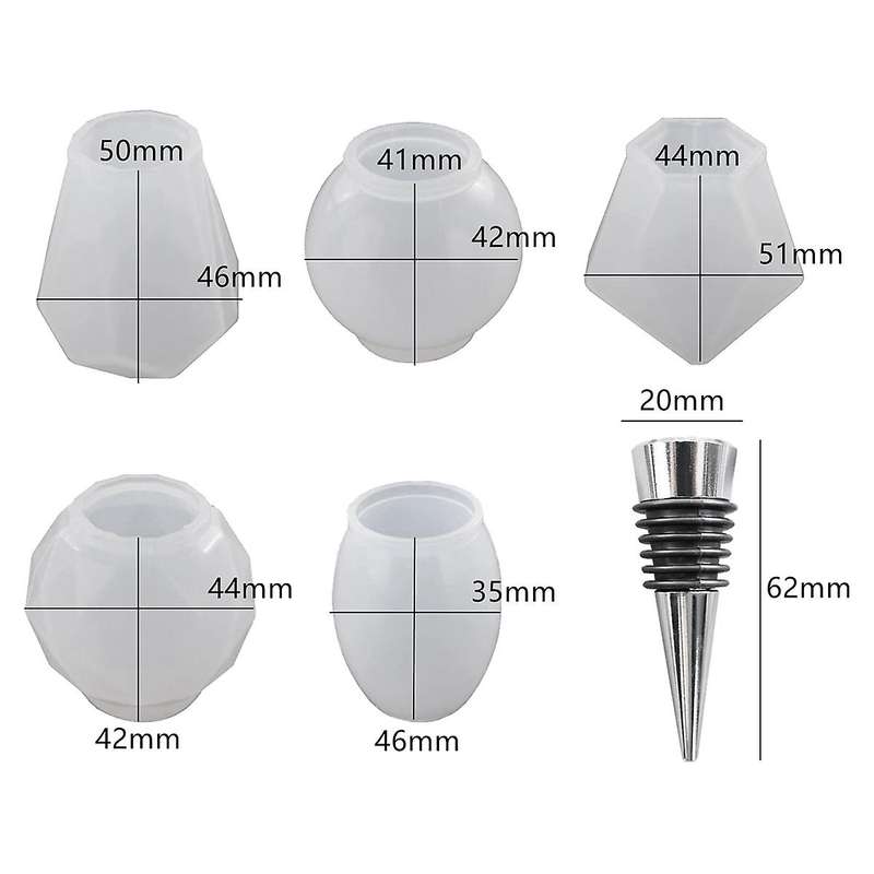 5 Piece Geometric Spherical Bottle Stopper Resin Casting Molds