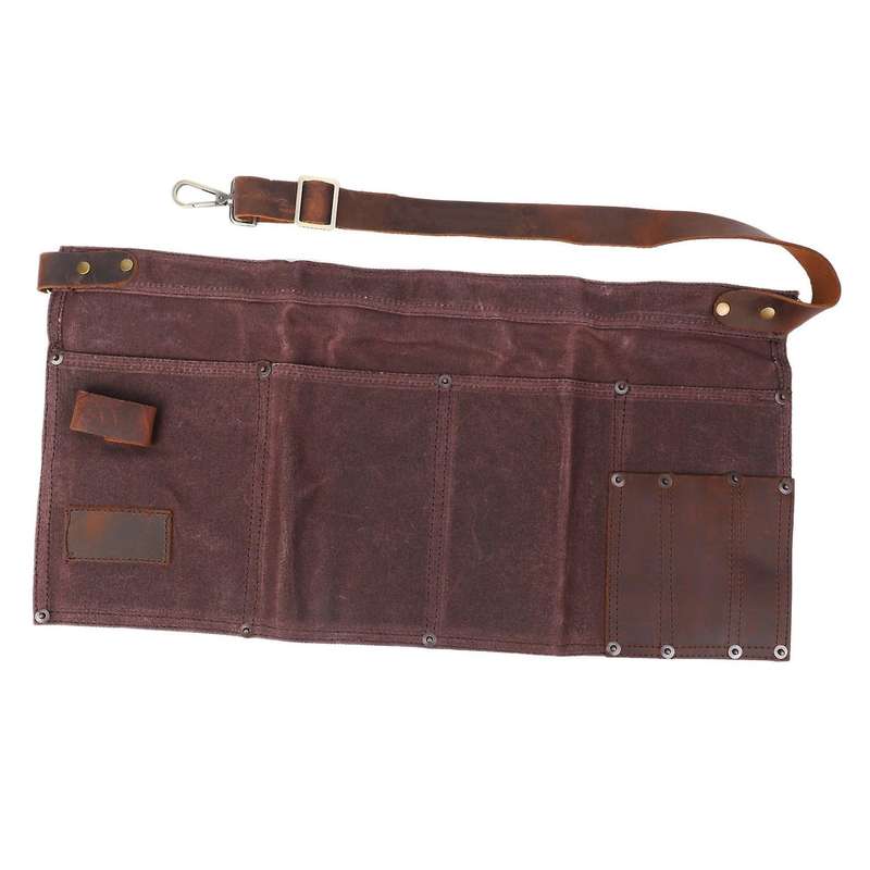 Multi Pocket Apron for Women Real Leather Canvas Half Apron Coffee