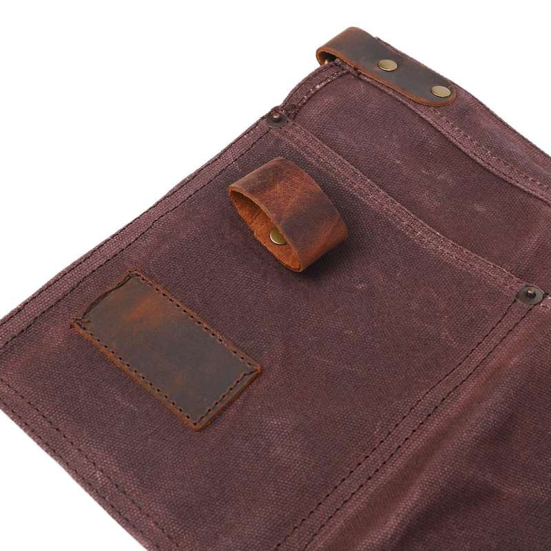 Multi Pocket Apron for Women Real Leather Canvas Half Apron Coffee
