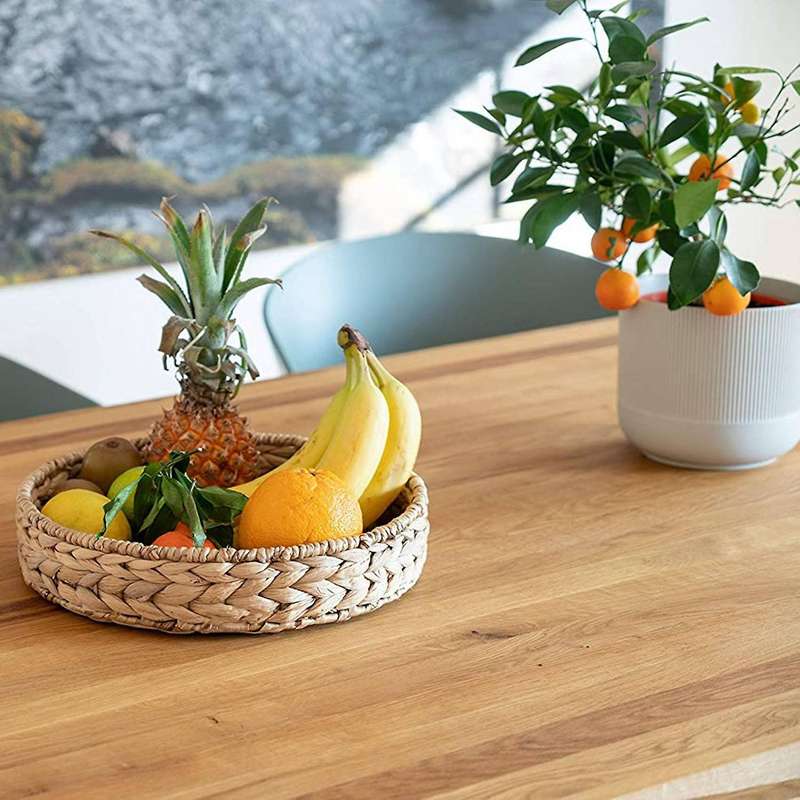 2pcs Round Braided Tray Made Of Water Hyacinth Set 33cm+28cm Diameter