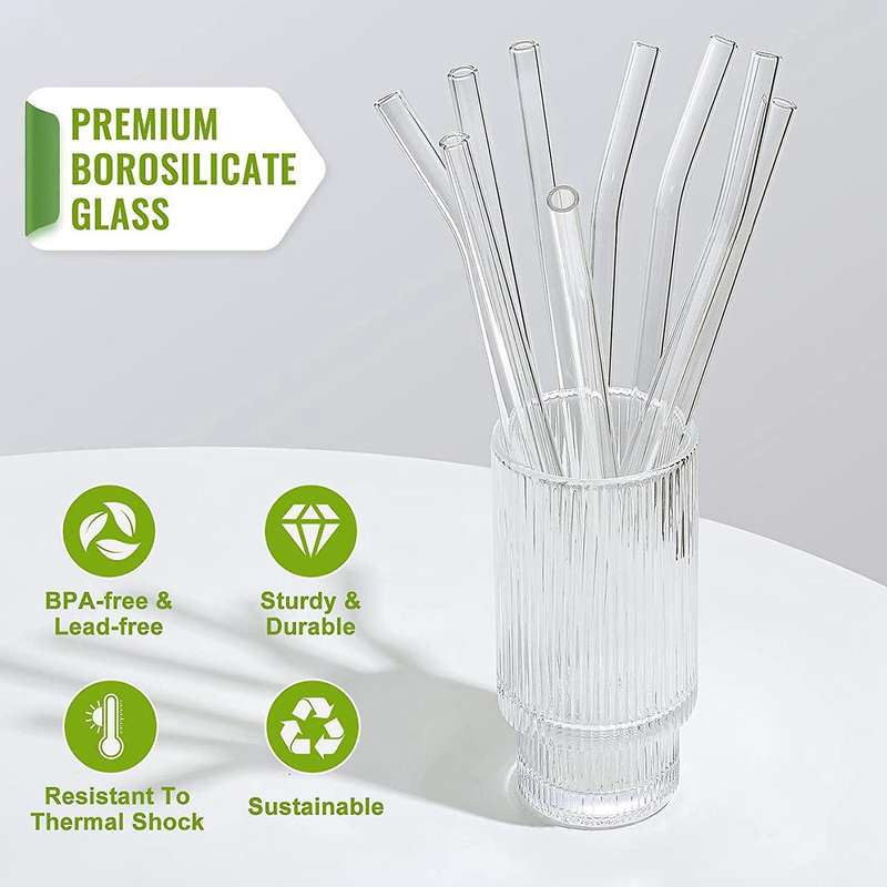 Glass Straws Clear Glass Drinking Straw for Smoothies Milkshakes Tea