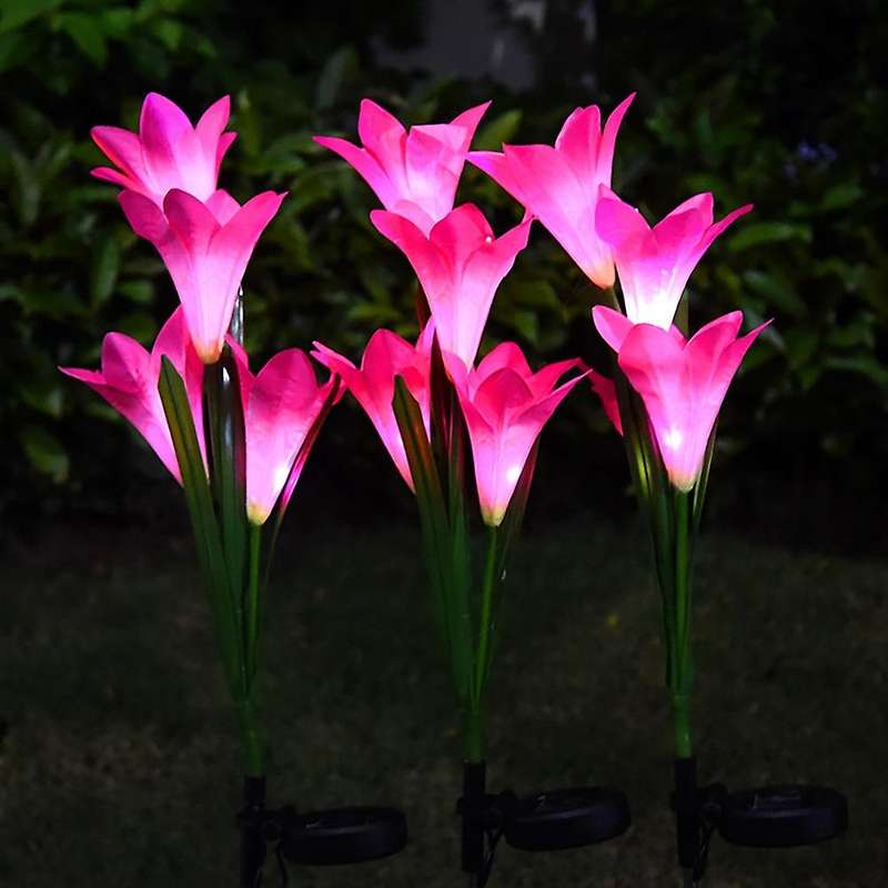 Lily Shape Night Light Beautiful Lily Flower Stake Flower Lights B