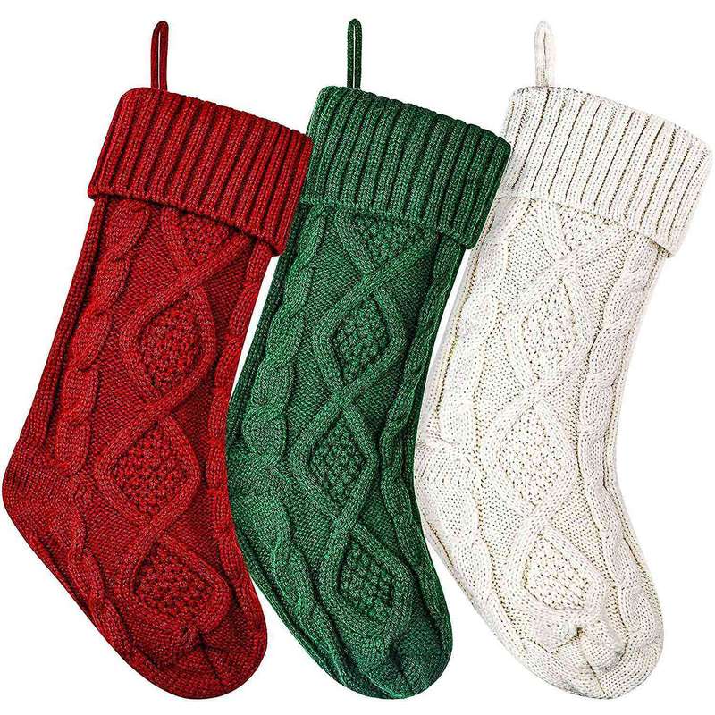 3 Pack Christmas Stockings Large Knitted Xmas Stocking 18 Inch