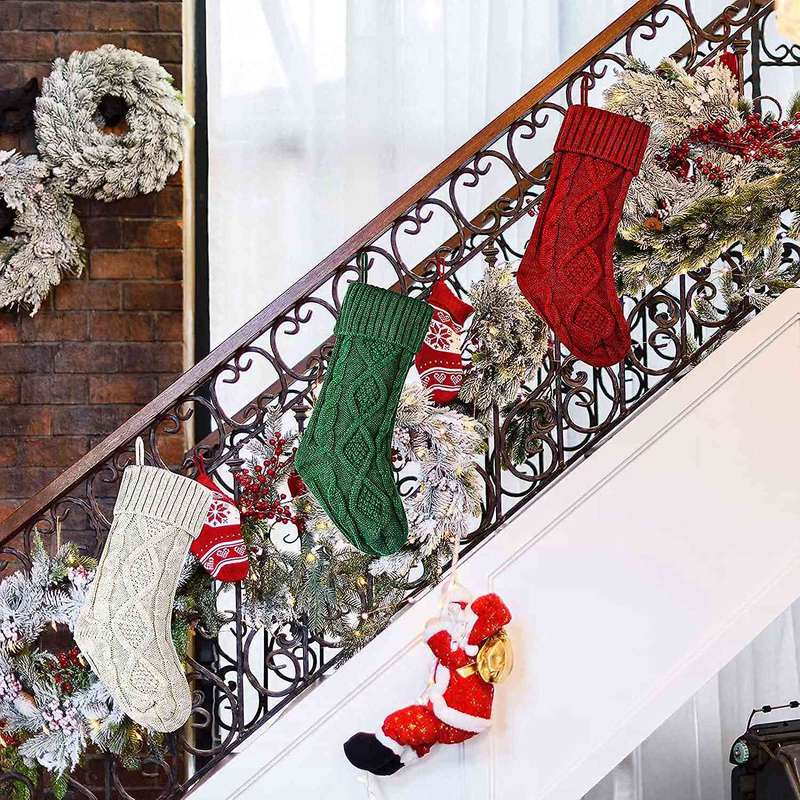 3 Pack Christmas Stockings Large Knitted Xmas Stocking 18 Inch