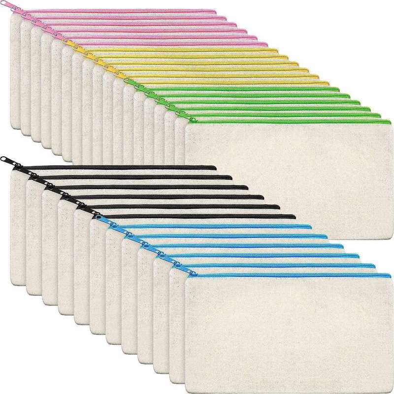 30pcs Canvas Makeup Bags Zipper Pouch Bags Diy Craft Bags for School
