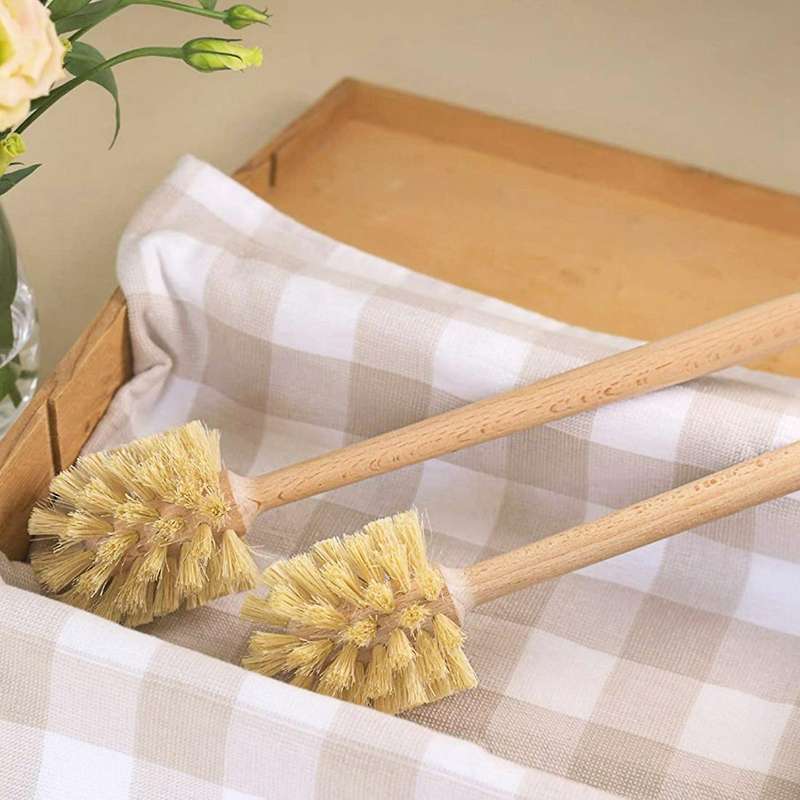 2 Pack Wood Toilet Brush Made Of Beechwood, with 360 Cleaning Power
