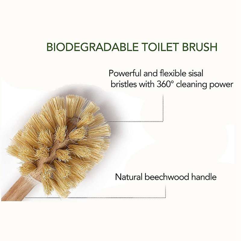 2 Pack Wood Toilet Brush Made Of Beechwood, with 360 Cleaning Power