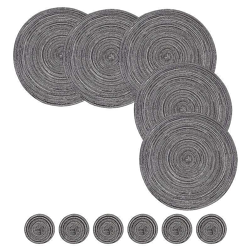 12 Pcs Round Placemats and Coasters Set(15 Inchx15 Inch) Gray