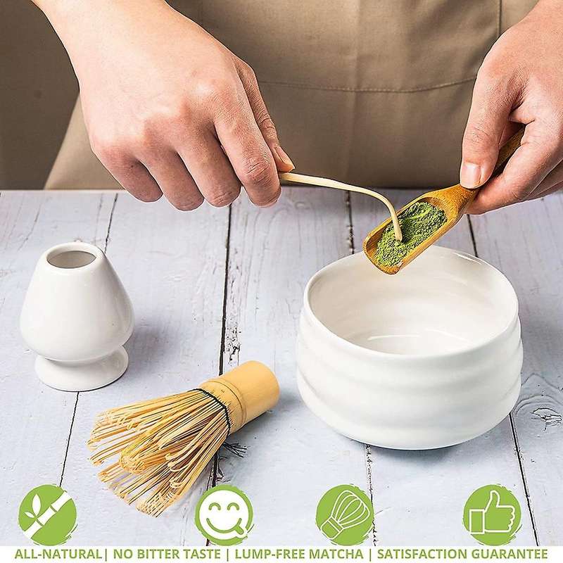 Matcha Whisk, Scoop and Tea Spoon, Ceramic Whisk Holder White
