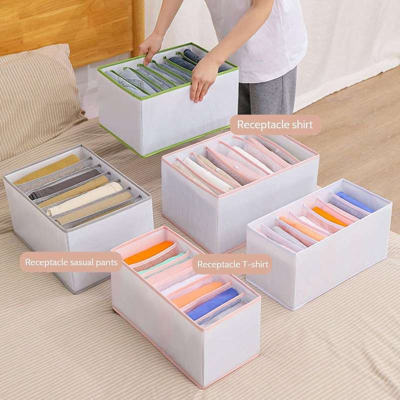 2pcs Wardrobe Clothes Organizer Jeans Tshirt 7 Grids Gray
