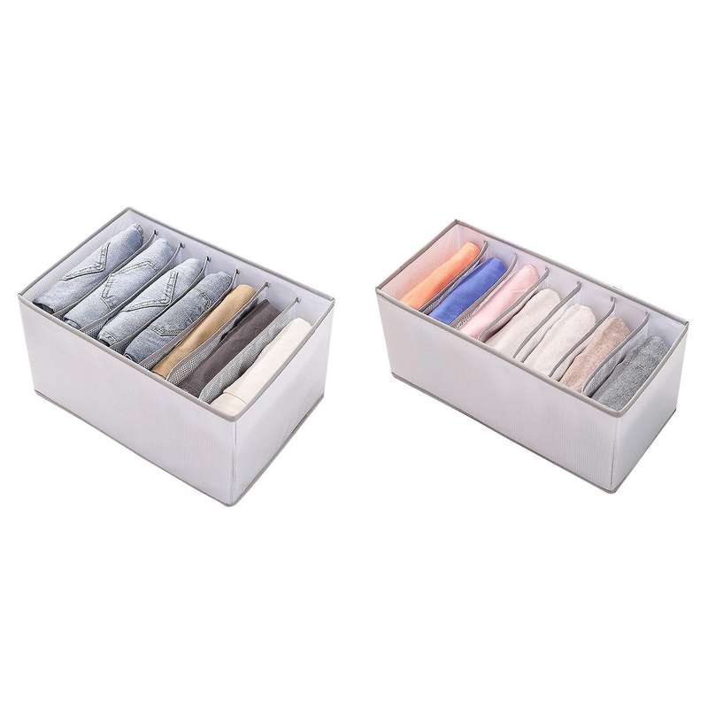 2pcs Wardrobe Clothes Organizer Jeans Tshirt 7 Grids Gray