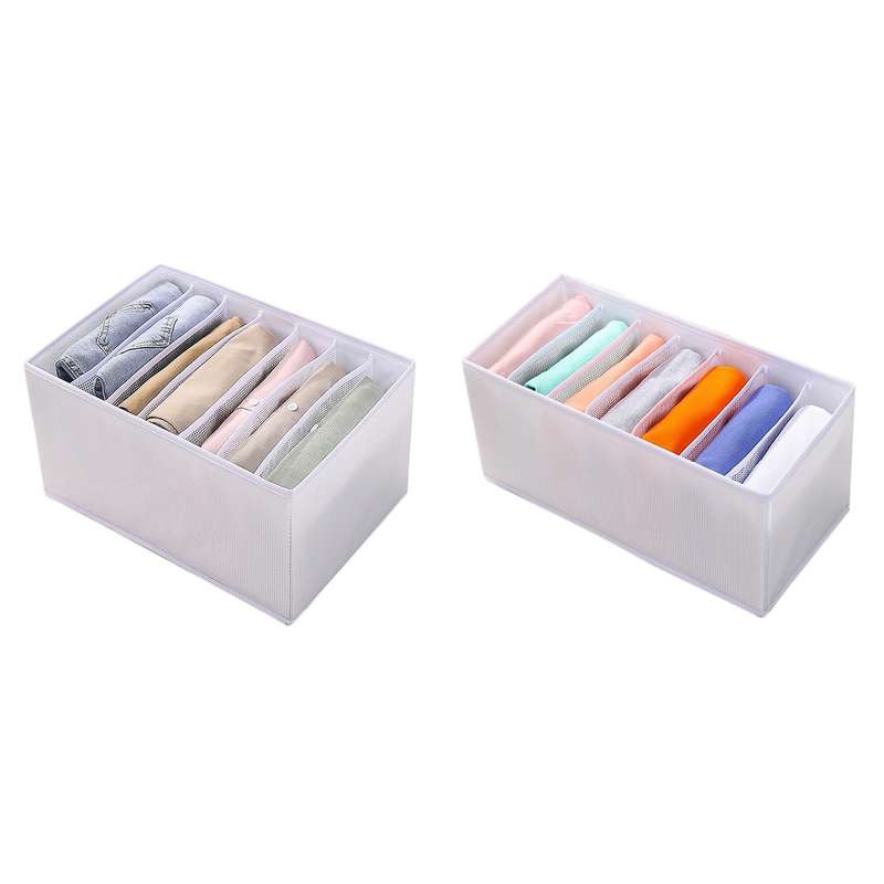 2pcs Wardrobe Clothes Organizer Jeans Tshirt 7 Grids White