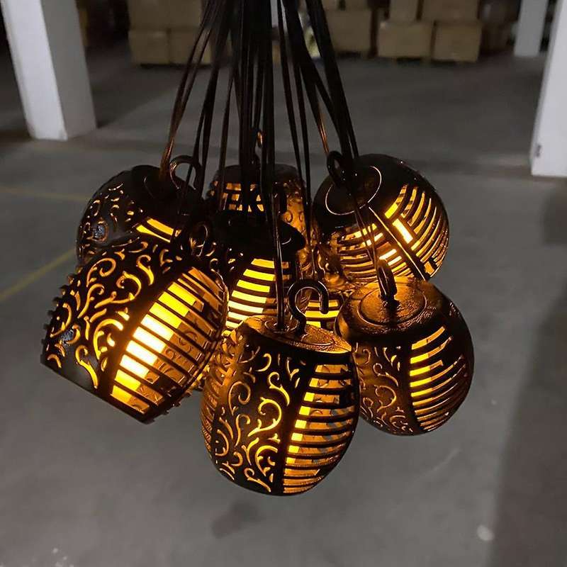 Led Solar Flame Lanterns Outdoors Solar Garden String Lights(6ball)