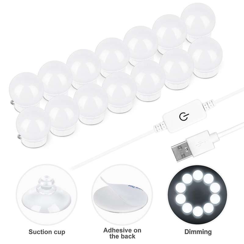 3 Modes Colors Makeup Mirror Light Led Touch-dimming 14 Bulbs