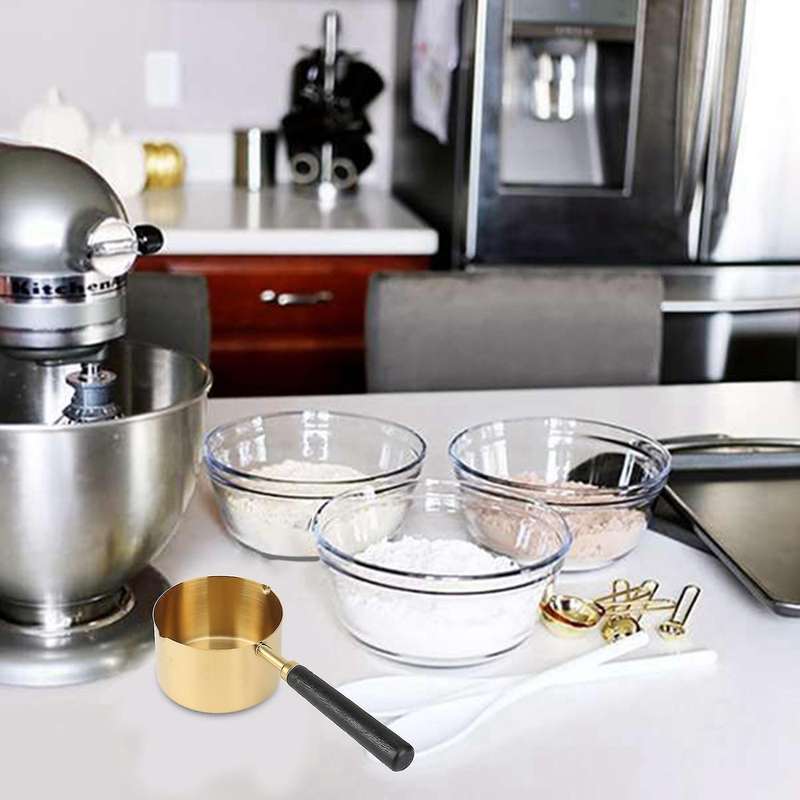Kitchen Measuring Tool Plating Cups Spoon Walnut Wooden Handle Gold A
