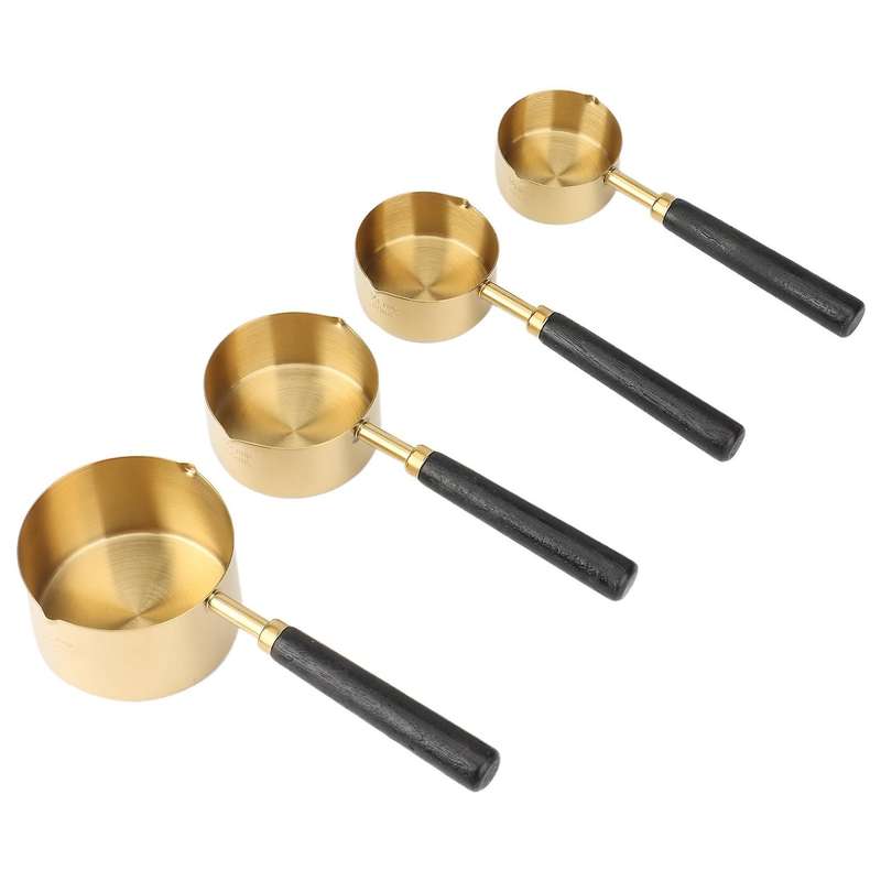 Kitchen Measuring Tool Plating Cups Spoon Walnut Wooden Handle Gold A