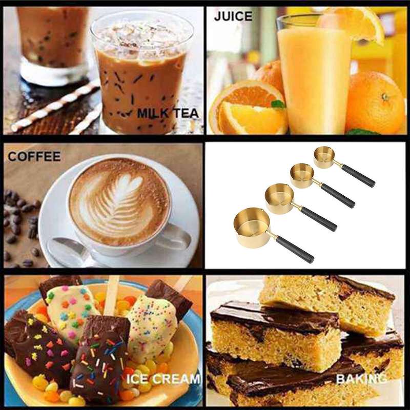 Kitchen Measuring Tool Plating Cups Spoon Walnut Wooden Handle Gold A