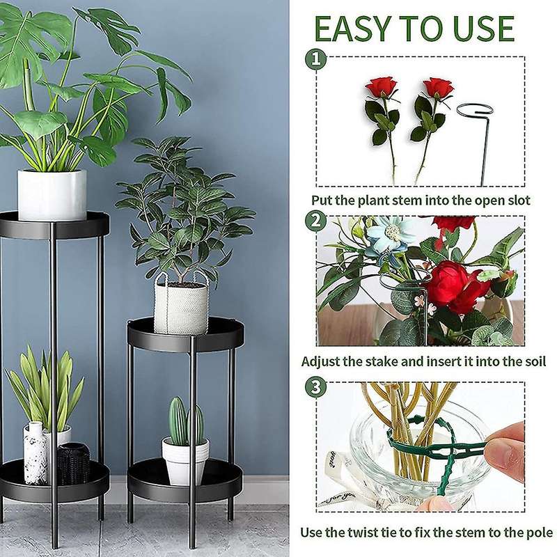 12 Pack Plant Support Stakes, 15.7 Inch with 24 Pcs Twist Ties
