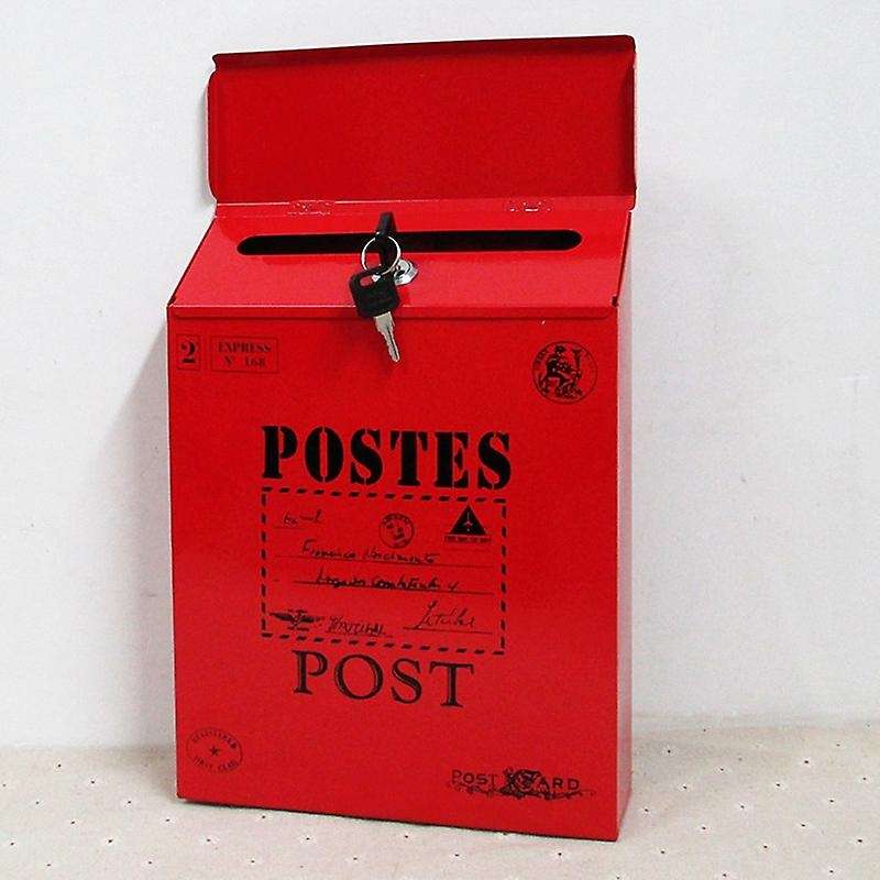 Home Mailbox Garden Mail Box Lockable Post Box with Key Red