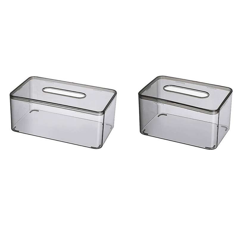 2pcs Tissue Box Living Room Drawing Paper Box (transparent Gray)