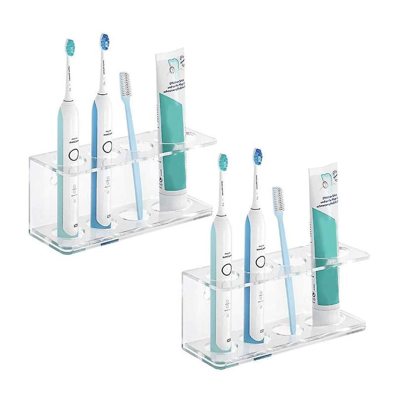 2 Pcs Wall Mounted Electric Toothbrush Holder 4 Slots Hanging Shelf