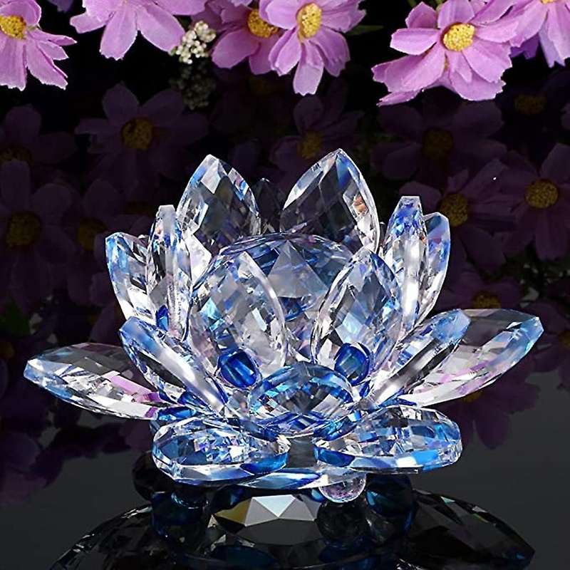 Glitter Crystal Lotus Flower Hue Reflection for Home Decor 12cm-blue