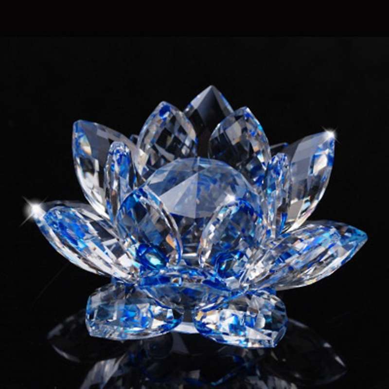 Glitter Crystal Lotus Flower Hue Reflection for Home Decor 12cm-blue