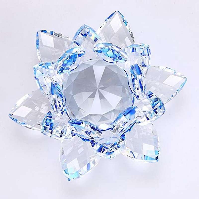 Glitter Crystal Lotus Flower Hue Reflection for Home Decor 12cm-blue