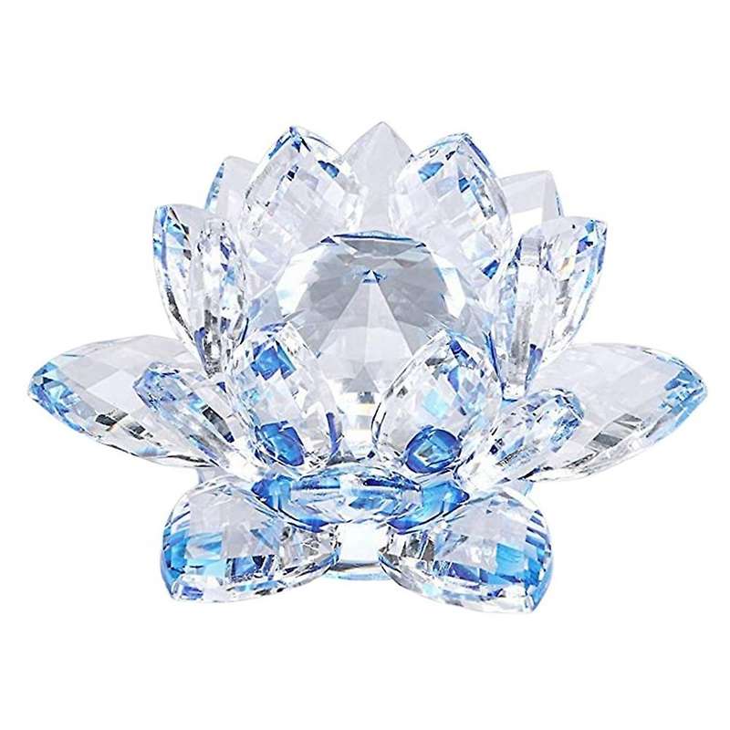 Glitter Crystal Lotus Flower Hue Reflection for Home Decor 12cm-blue