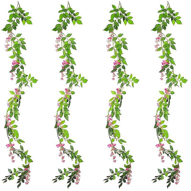 4 Pcs Flower Garland Wisteria Artificial Flowers Plants (pink)