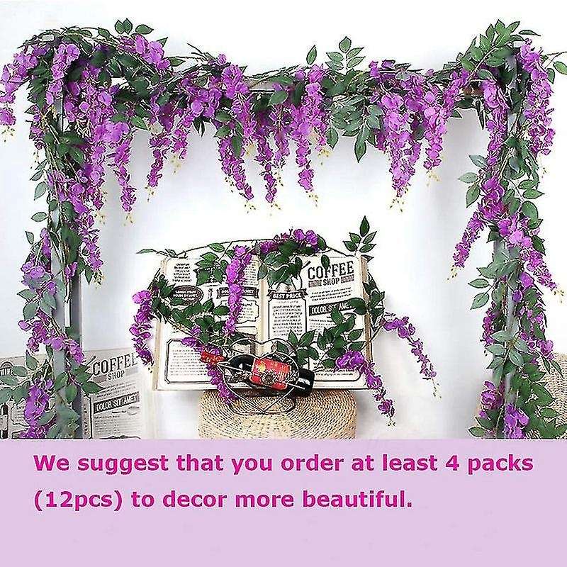 4 Pcs Flower Garland Wisteria Artificial Flowers Plants (pink)