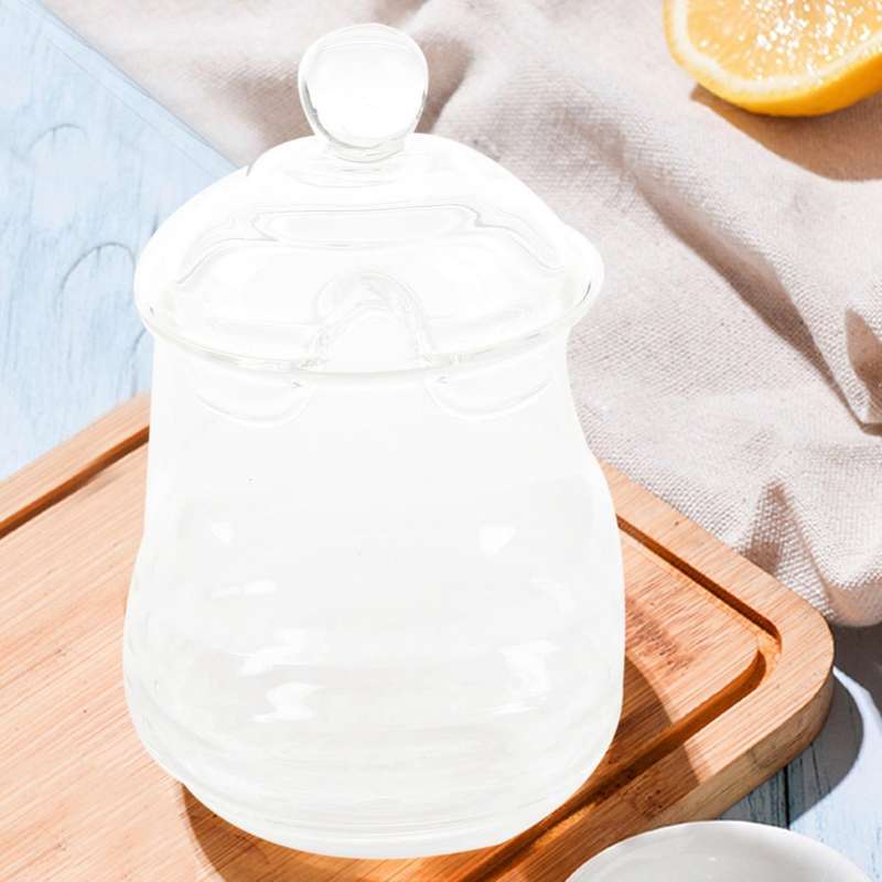 Glass Honey Jar with Lid Honey Jar with Dipper, Clear, 9 Ounces
