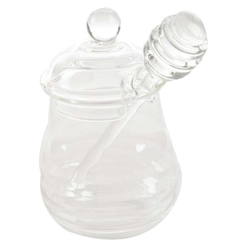 Glass Honey Jar with Lid Honey Jar with Dipper, Clear, 9 Ounces