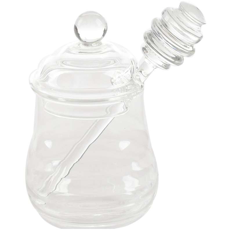 Glass Honey Jar with Lid Honey Jar with Dipper, Clear, 9 Ounces