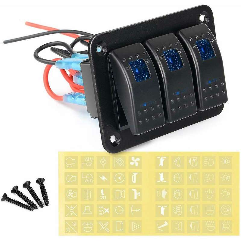 3gang Aluminum Panel Toggle Dash 5 Pin On/off Pre-wired Rocker Switch