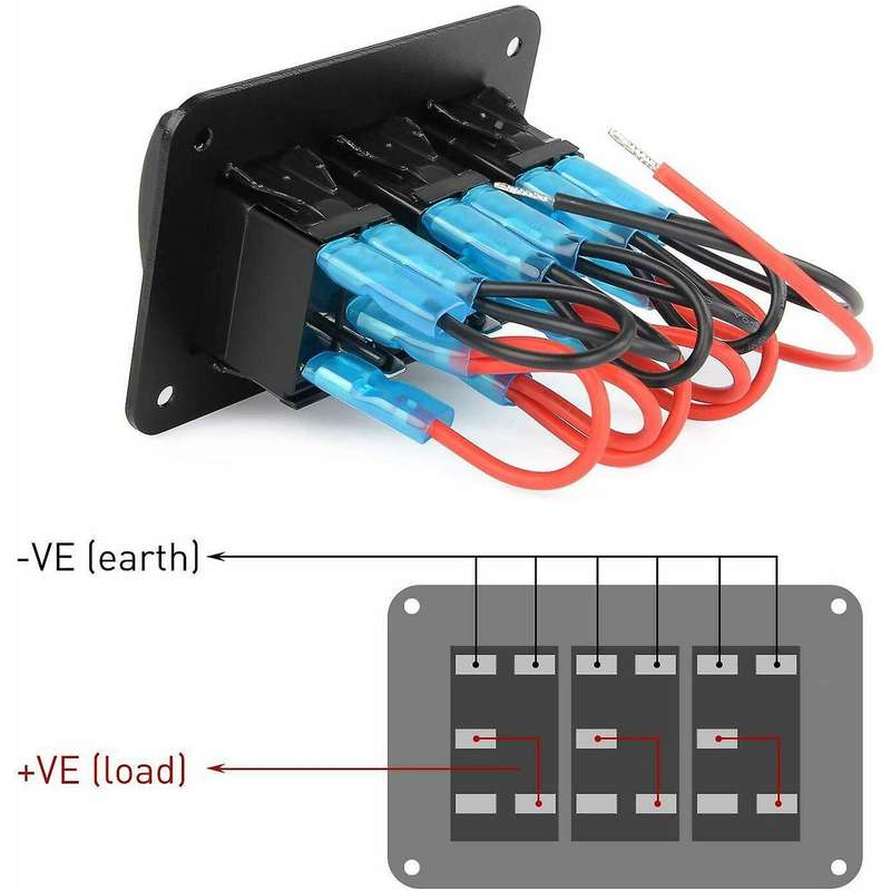 3gang Aluminum Panel Toggle Dash 5 Pin On/off Pre-wired Rocker Switch