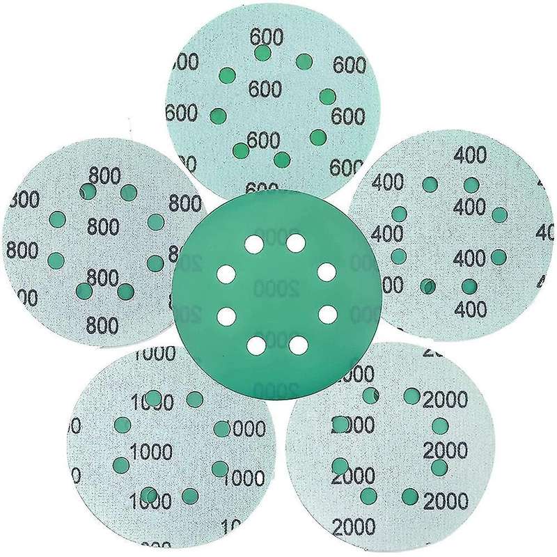 5inch 8 Hole Green Film Sanding Discs, for Wood Metal Car Plastic
