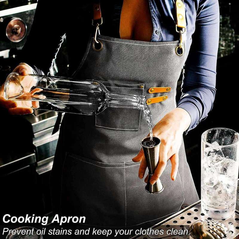 Canvas Kitchen Apron for Men Women Cooking Apron 3 Pockets(purple)