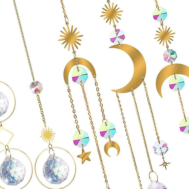 7pcs Dream Catcher Crystal Wind Chime Gardening Decorative Room Decor