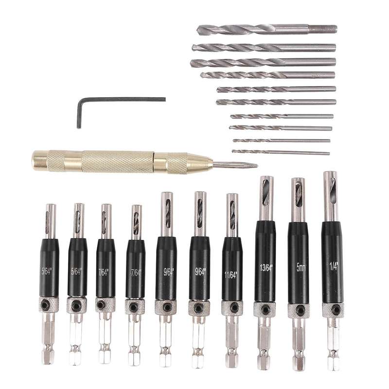 22pcs Self-centering Hinge Drill Bit Set, Cabinet Hinge Drill Bit