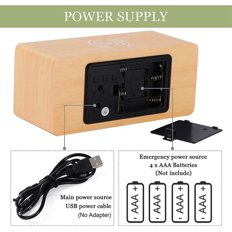 Wooden Alarm Clock,with Brightness Adjustable, Usb/battery Powered B