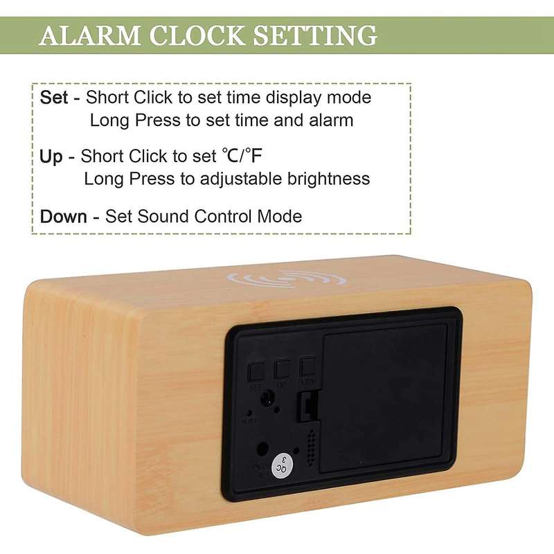 Wooden Alarm Clock,with Brightness Adjustable, Usb/battery Powered B