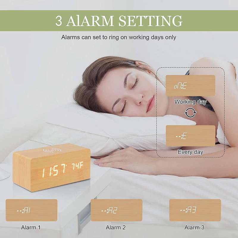 Wooden Alarm Clock,with Brightness Adjustable, Usb/battery Powered B