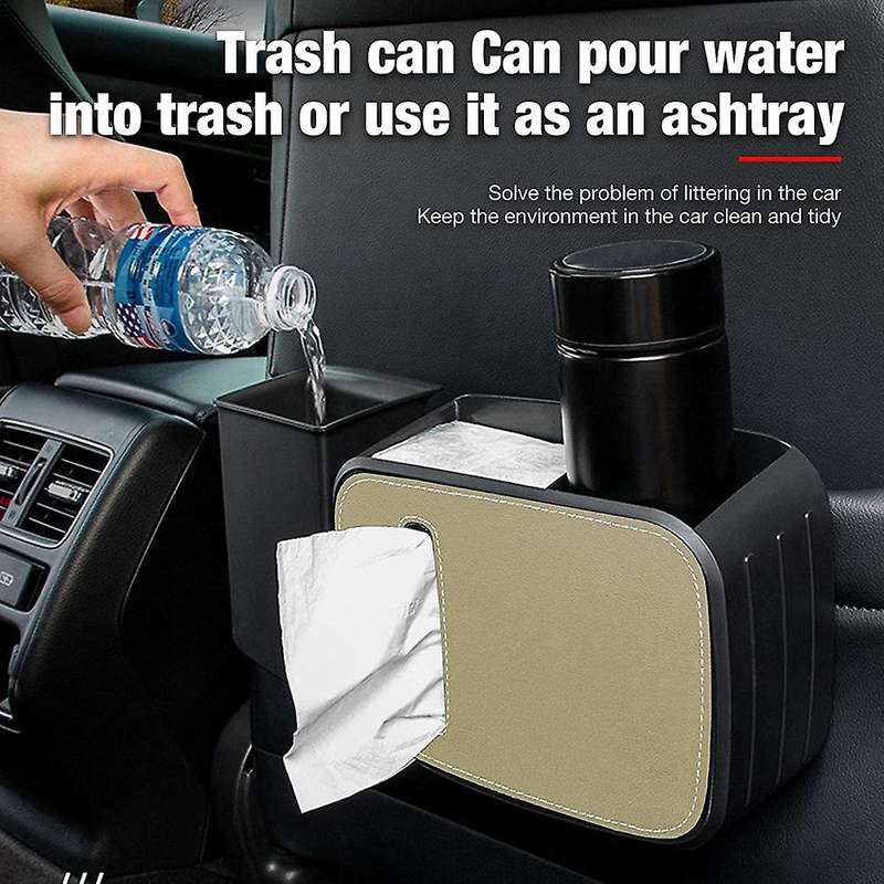 Car Backseat Organizer, 3 In 1 Car Trash Can with Tissue Holder Box