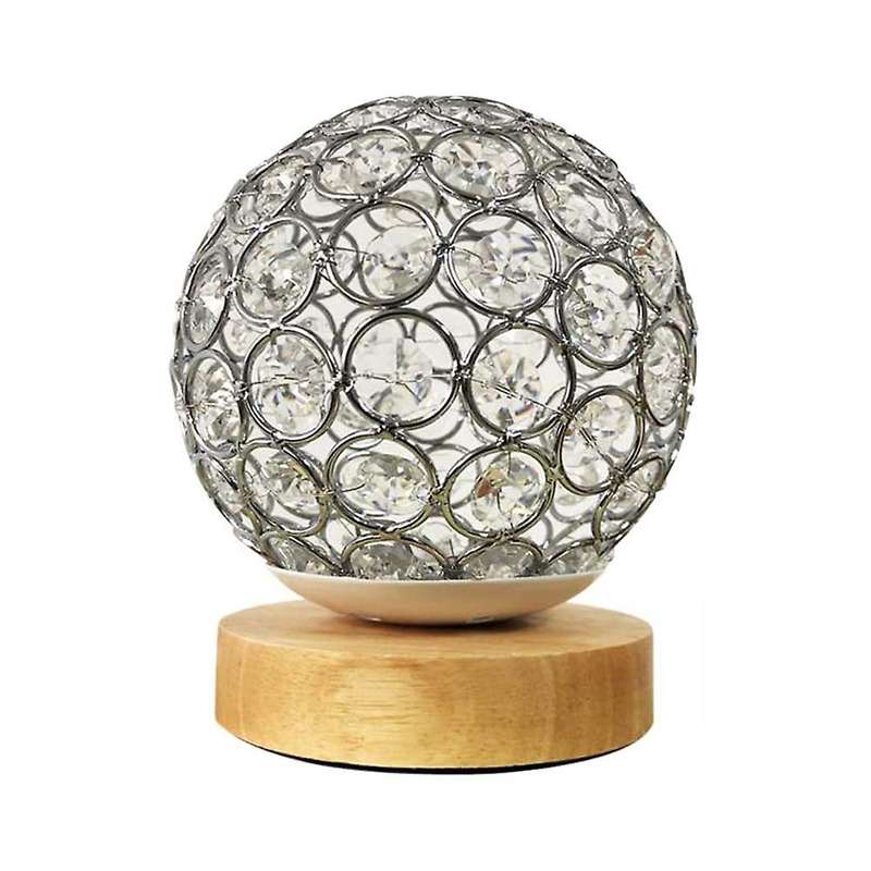 Usb Table Lamp Silver Crystal Ball with Wooden Base for Bedroom