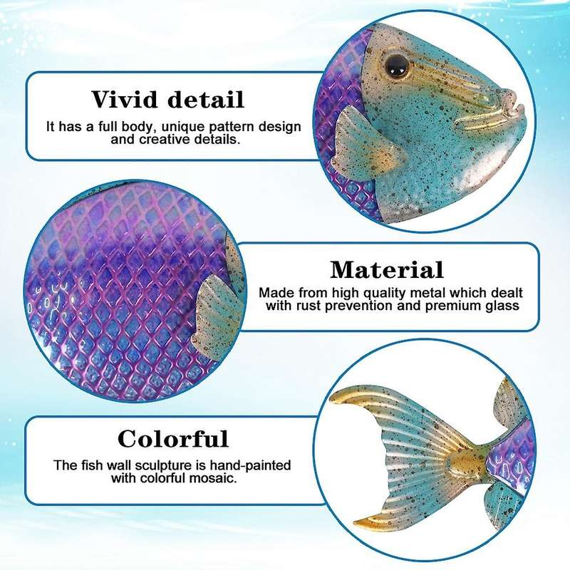 Metal Fish Wall Hanging for Garden Miniature Statues and Ornaments