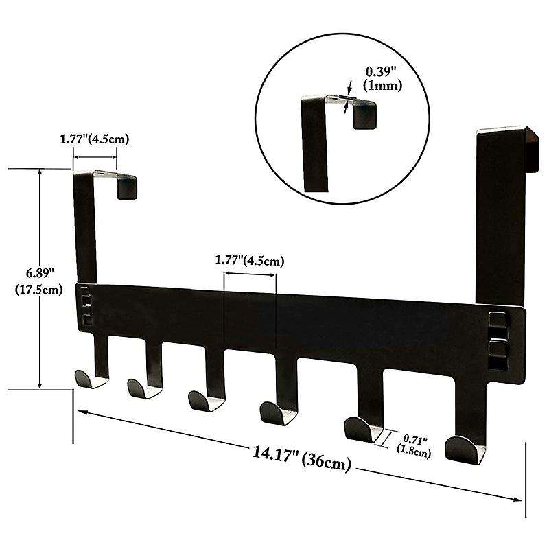 2 Packs Over Door Hooks, 6 Hooks Metal Hooks for Hanging (black)